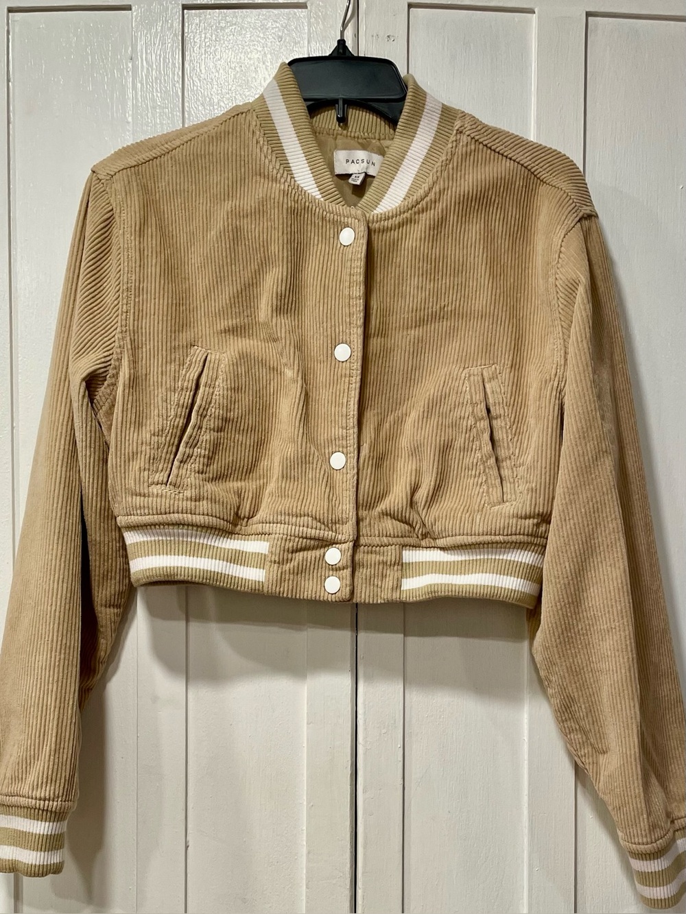 PacSun Tan Corduroy Cropped Bomber Jacket Snap Front Cotton Varsity  Sz. XS